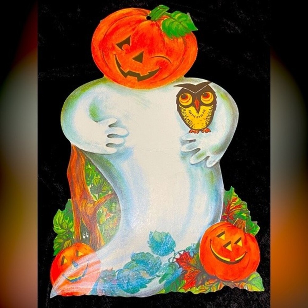 Vtg Halloween Ghost Jack O Lantern Owl Scary Haunted Spooky Creepy Monster Decor